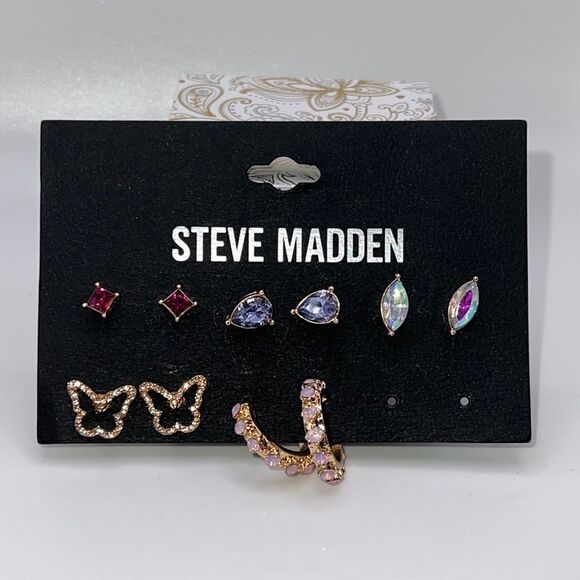 Steve Madden Gold-Tone 6 Piece Set Stud Earrings Missing One Set NWT - Picture 2 of 3
